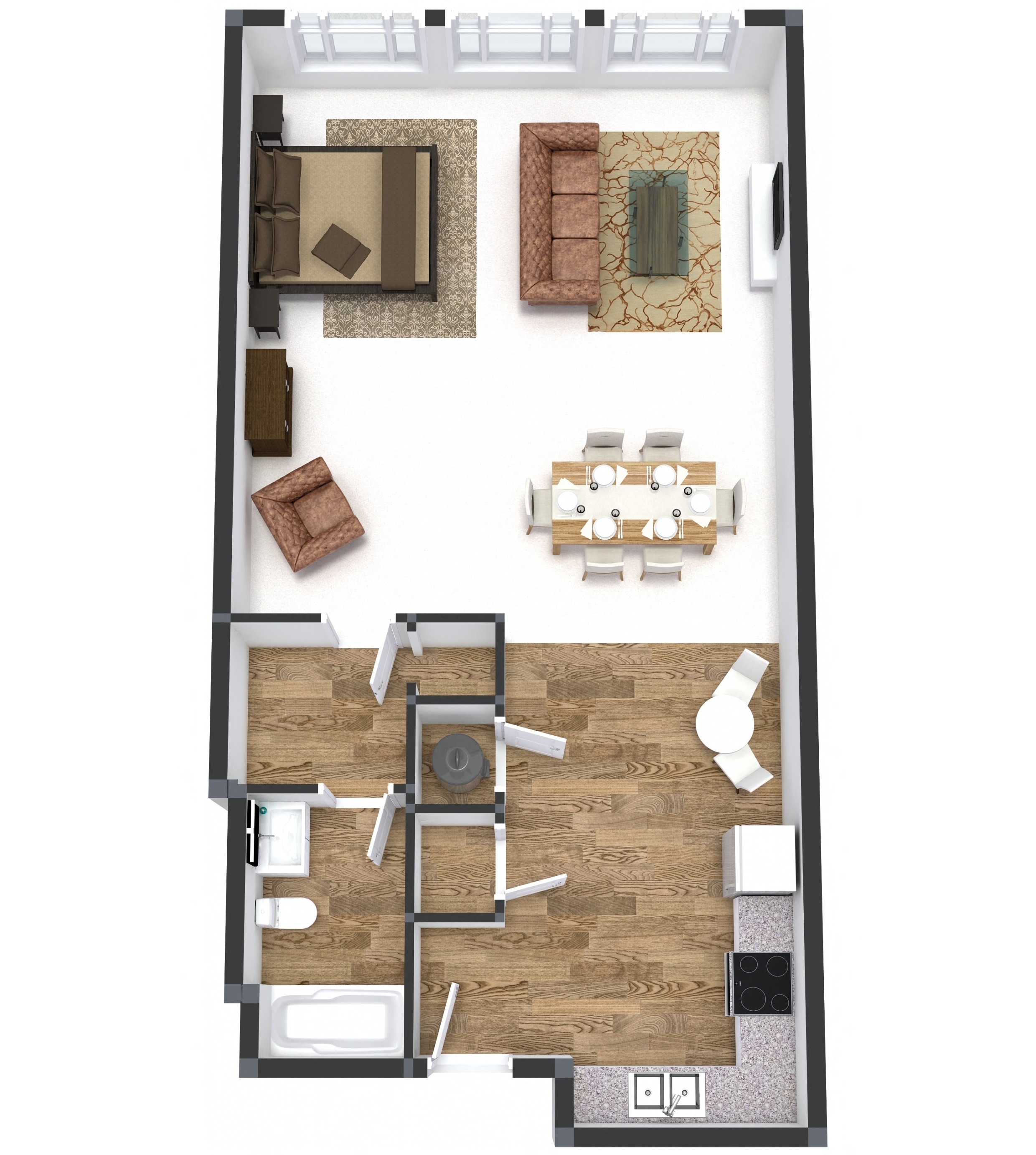Floor plan for studio, 1 bath, 680 sqft